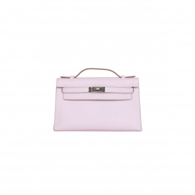 HERMES KELLY POCHETTE MAUVE PALE SWIFT PALLADIUM HARDWARE (22*14*7cm) 
